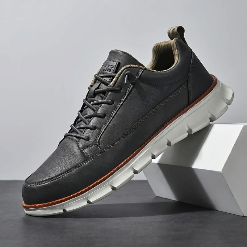 Jeorge Lightweight Lace Up Leather Sneakers – Cushioned Everyday Casual Shoes