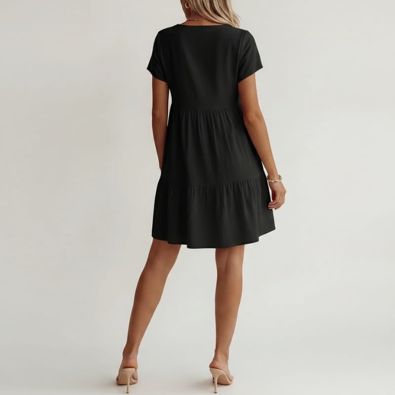 Isla Cotton Blend V-Neck Tiered Tunic Dress – Relaxed Flowy Summer Silhouette