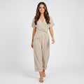 Liora Draped V-Neck Jumpsuit – Crossover Twist Waist Cropped Wide Leg Relaxed Summer Outfit