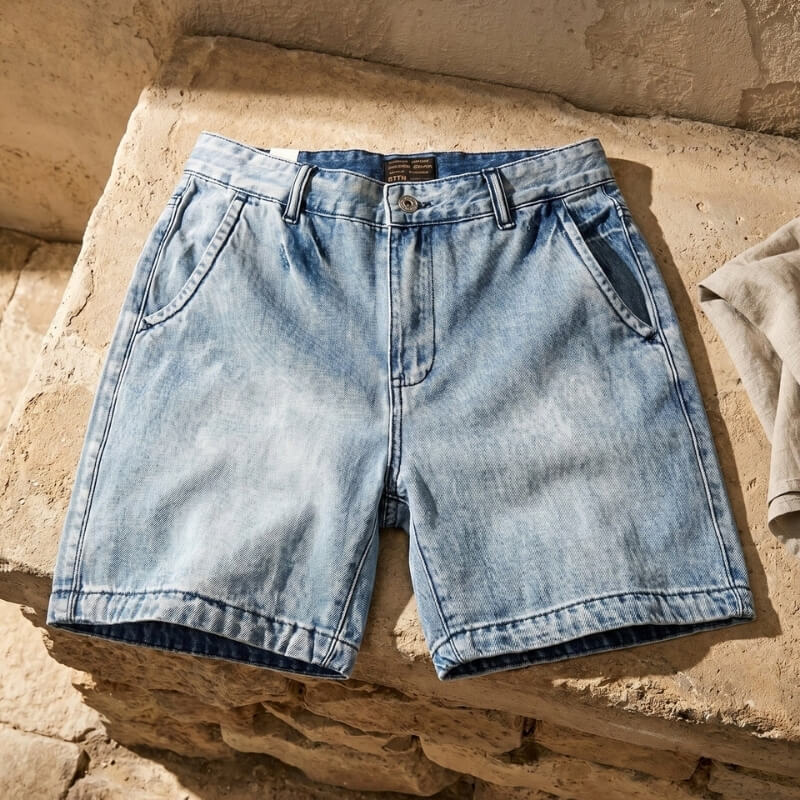 Erwin Light Wash Denim Shorts – Relaxed Wide Leg Vintage Button Fly Casual Summer Bottoms