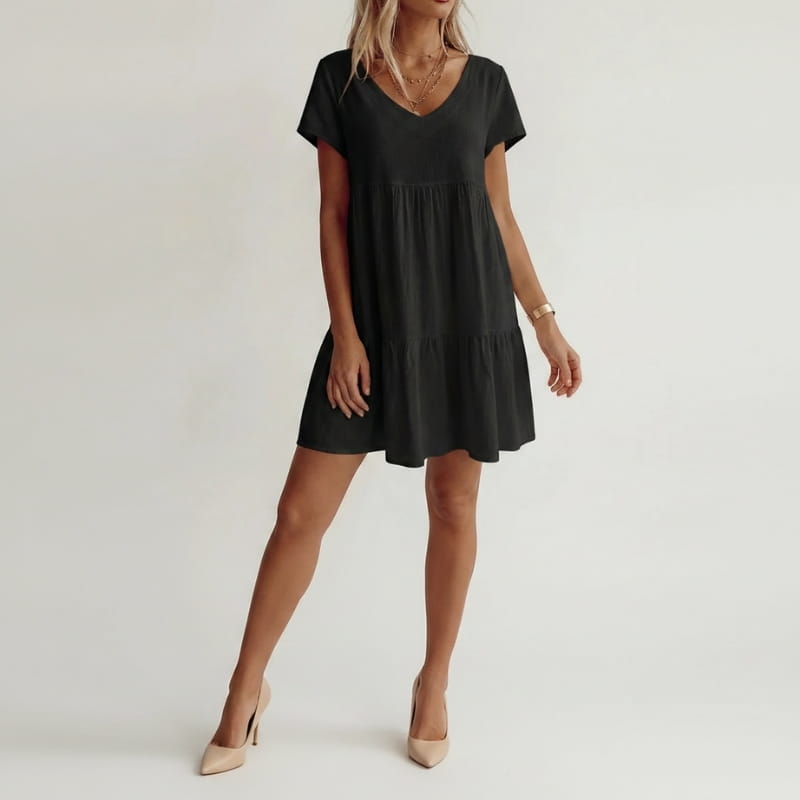 Isla Cotton Blend V-Neck Tiered Tunic Dress – Relaxed Flowy Summer Silhouette