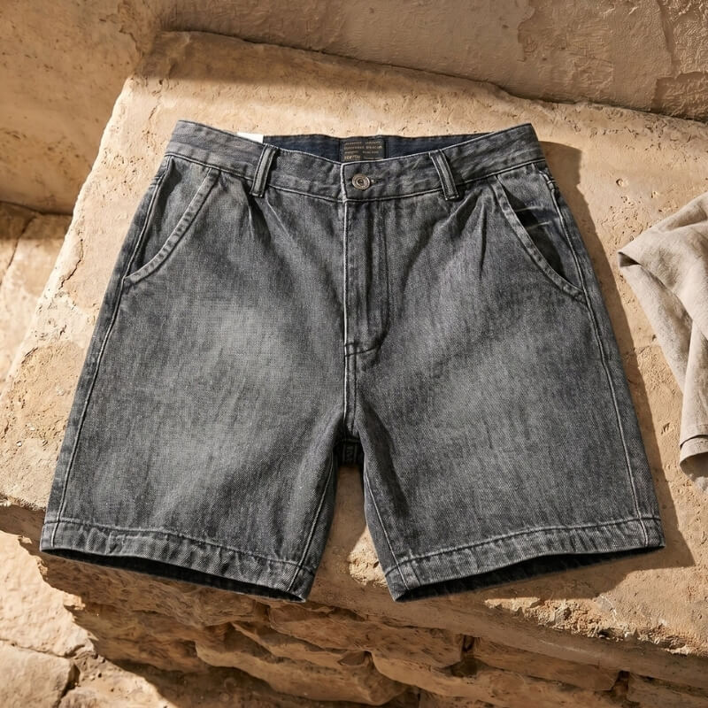 Erwin Light Wash Denim Shorts – Relaxed Wide Leg Vintage Button Fly Casual Summer Bottoms