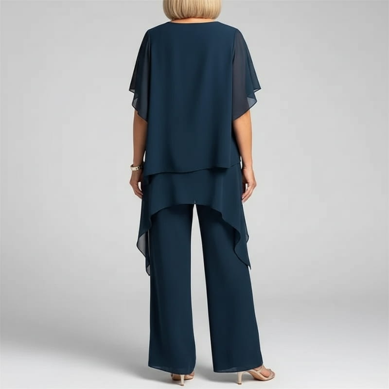 Selene Layered Top Wide Leg Pants Set Relaxed Draped Two Piece Casual Wear