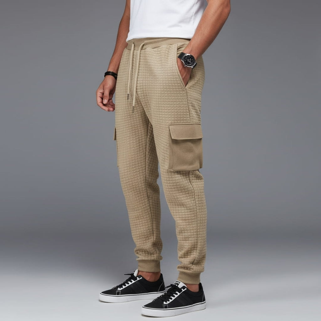 Eldric Waffle Knit Cotton Blend Cargo Joggers – Tapered Fit Streetwear Pants