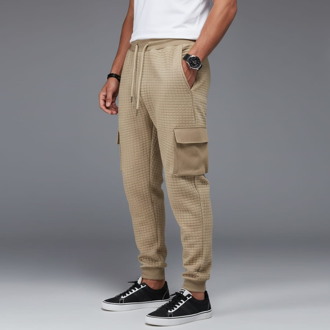 Eldric Waffle Knit Cotton Blend Cargo Joggers – Tapered Fit Streetwear Pants