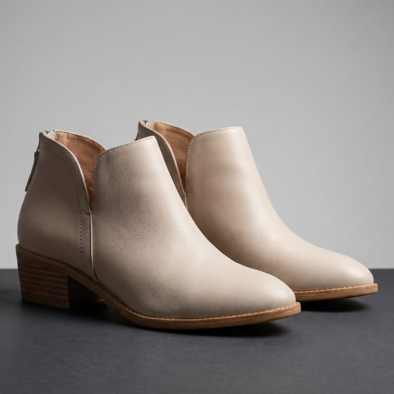 Vivienne Low Heel Leather Ankle Boots – Side-Split Back Zipper Comfort Style