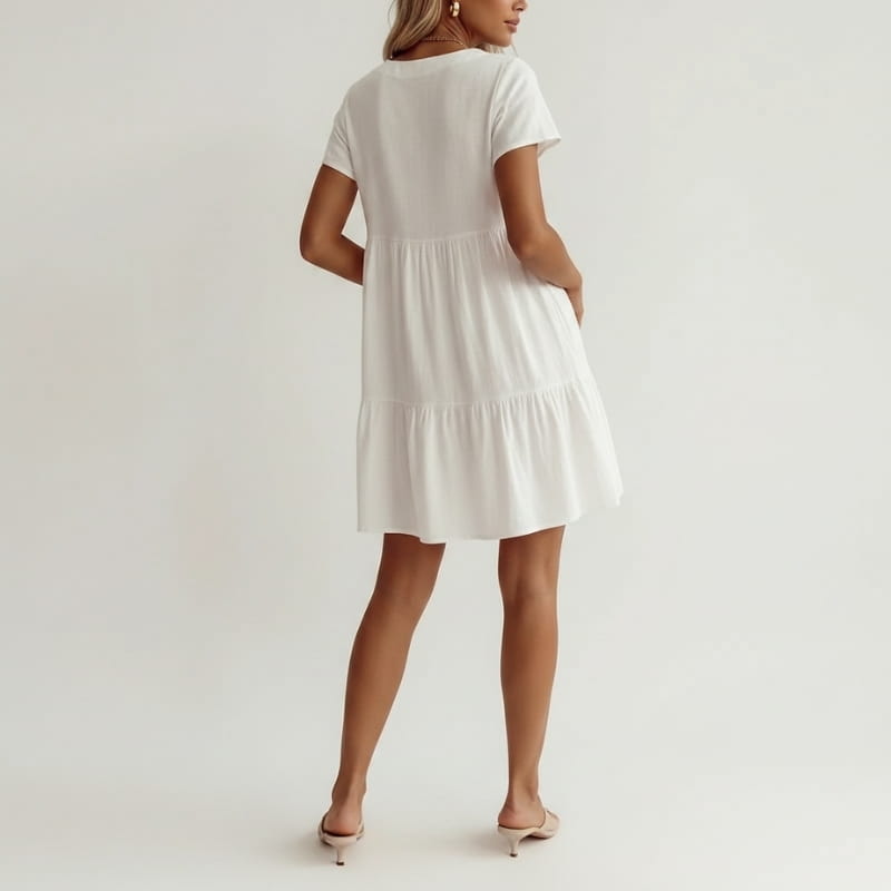 Isla Cotton Blend V-Neck Tiered Tunic Dress – Relaxed Flowy Summer Silhouette