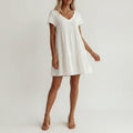 Isla Cotton Blend V-Neck Tiered Tunic Dress – Relaxed Flowy Summer Silhouette