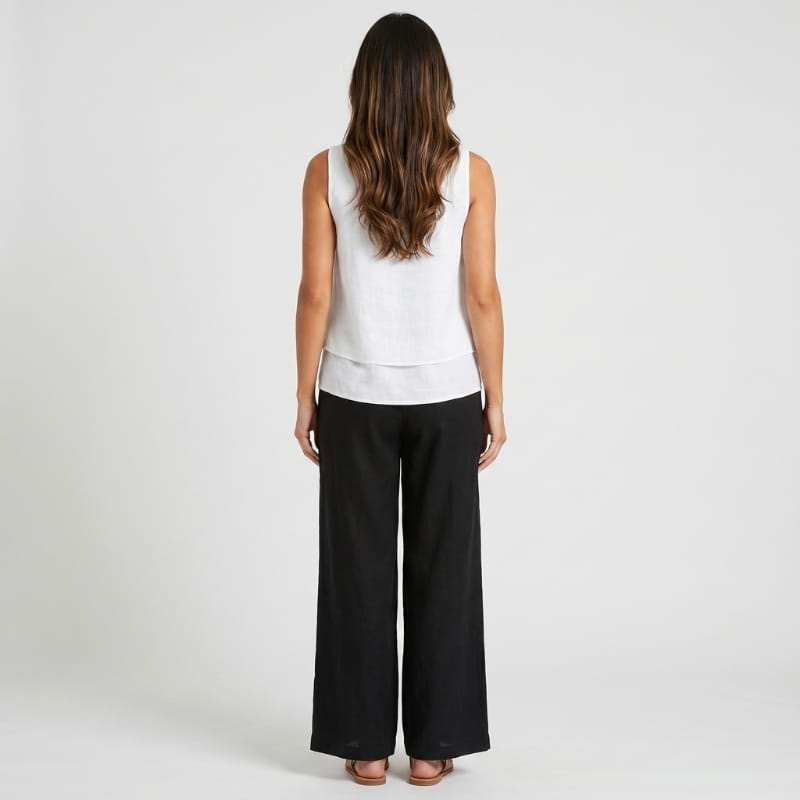 Anne Striped Linen Two-Piece Set – Square Neck Sleeveless Top Wide Leg Trouser Casual Outfit