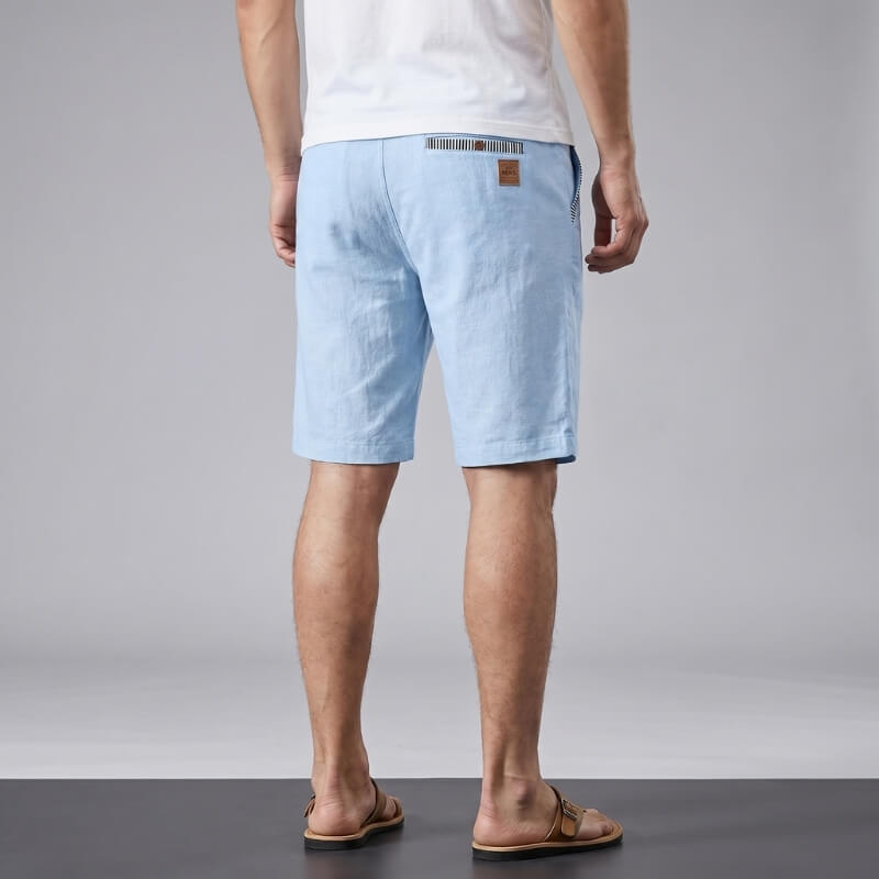 Flavio Cotton Linen Shorts – Elastic Waist Drawstring Stripe Detail Casual Summer Trousers