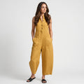 Tanya Linen Sleeveless Jumpsuit – Mandarin Collar Patch Pocket Relaxed Wide Leg Casual Outfit