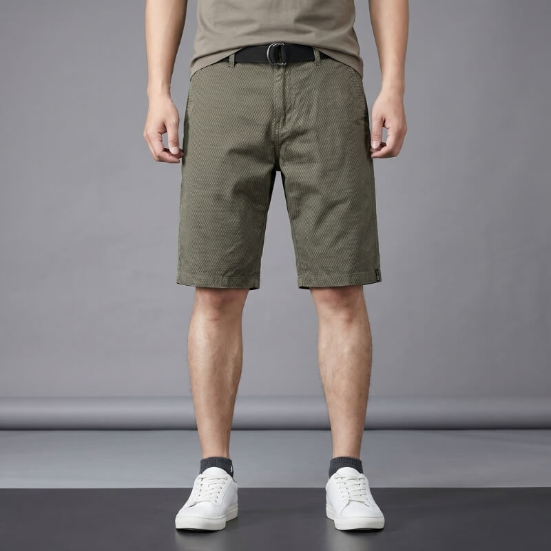 Rowan Cotton Check Shorts – Micro Checkerboard Zip Fly Relaxed Casual Summer Bottoms