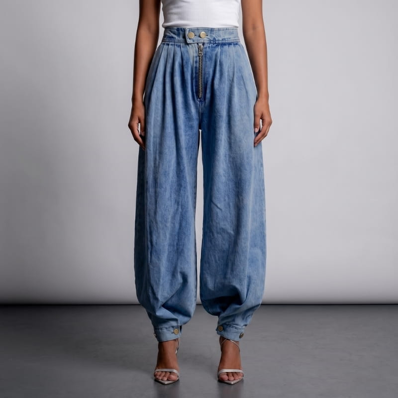 Darlene High Waist Barrel Denim Jeans – Sculpted Balloon Silhouette
