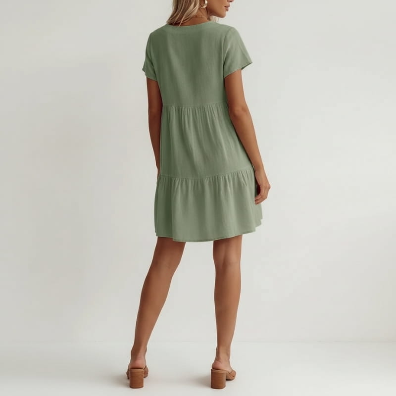 Isla Cotton Blend V-Neck Tiered Tunic Dress – Relaxed Flowy Summer Silhouette