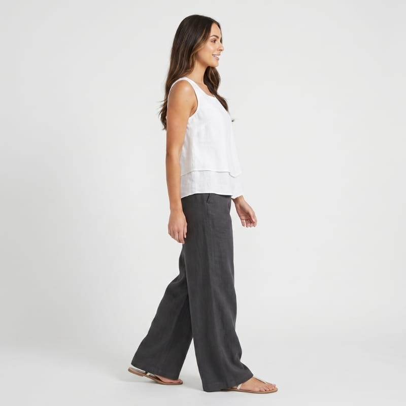 Anne Striped Linen Two-Piece Set – Square Neck Sleeveless Top Wide Leg Trouser Casual Outfit