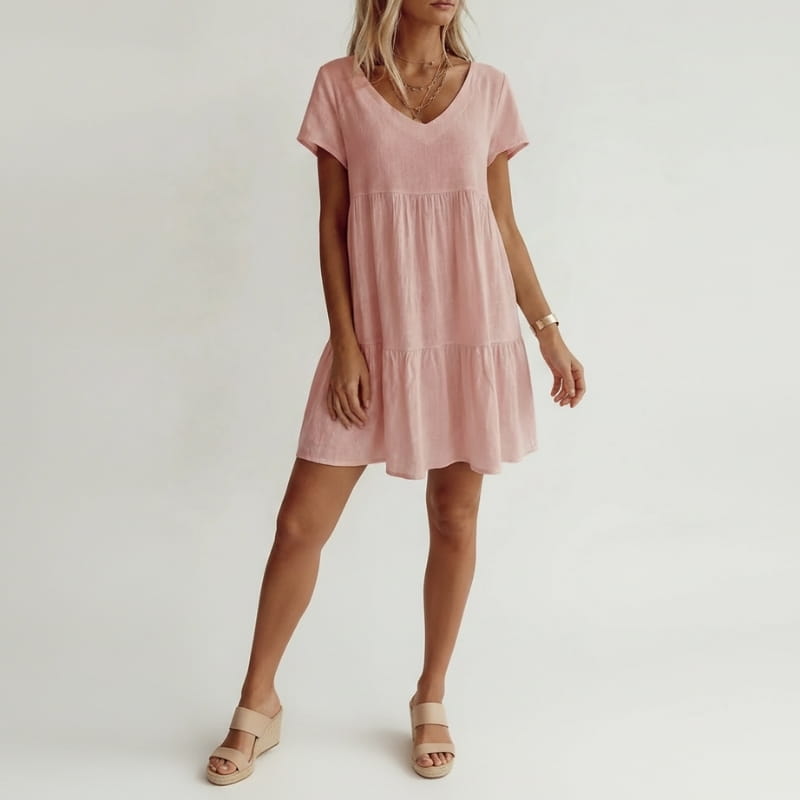 Isla Cotton Blend V-Neck Tiered Tunic Dress – Relaxed Flowy Summer Silhouette