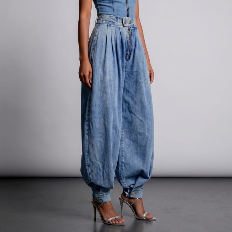 Darlene High Waist Barrel Denim Jeans – Sculpted Balloon Silhouette