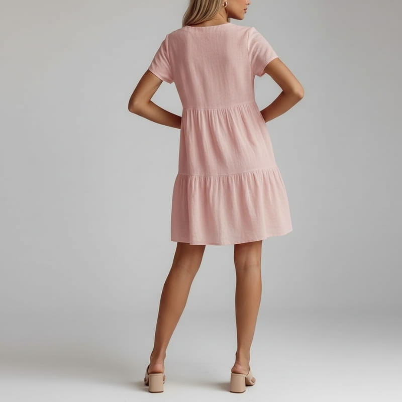 Isla Cotton Blend V-Neck Tiered Tunic Dress – Relaxed Flowy Summer Silhouette