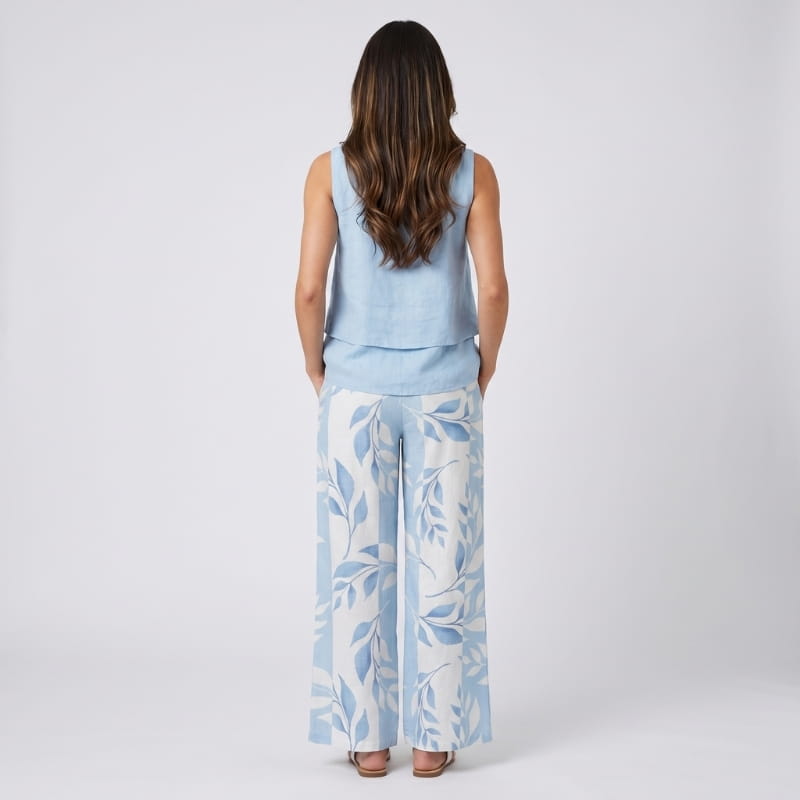 Anne Striped Linen Two-Piece Set – Square Neck Sleeveless Top Wide Leg Trouser Casual Outfit