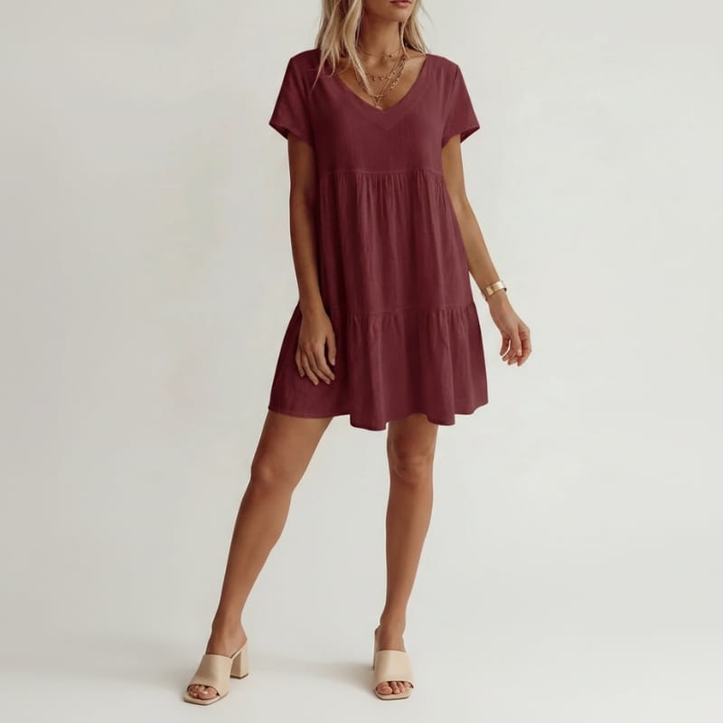 Isla Cotton Blend V-Neck Tiered Tunic Dress – Relaxed Flowy Summer Silhouette