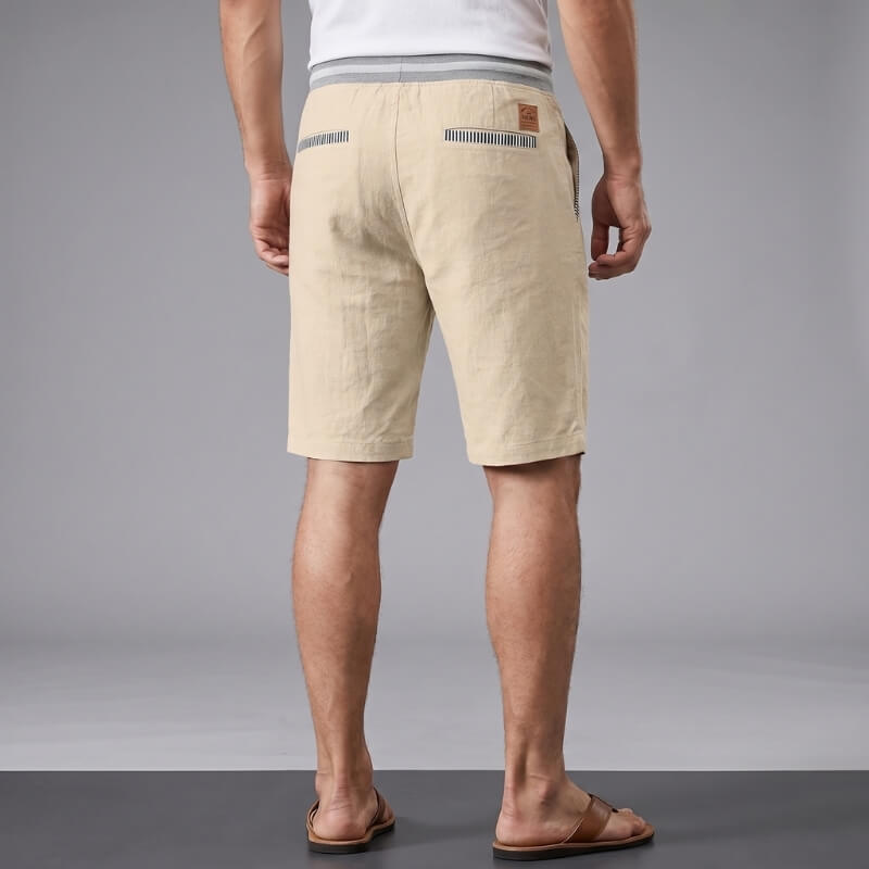 Flavio Cotton Linen Shorts – Elastic Waist Drawstring Stripe Detail Casual Summer Trousers