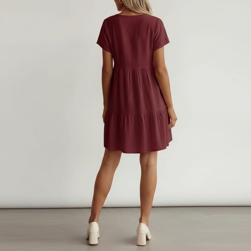 Isla Cotton Blend V-Neck Tiered Tunic Dress – Relaxed Flowy Summer Silhouette