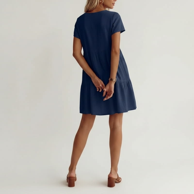 Isla Cotton Blend V-Neck Tiered Tunic Dress – Relaxed Flowy Summer Silhouette