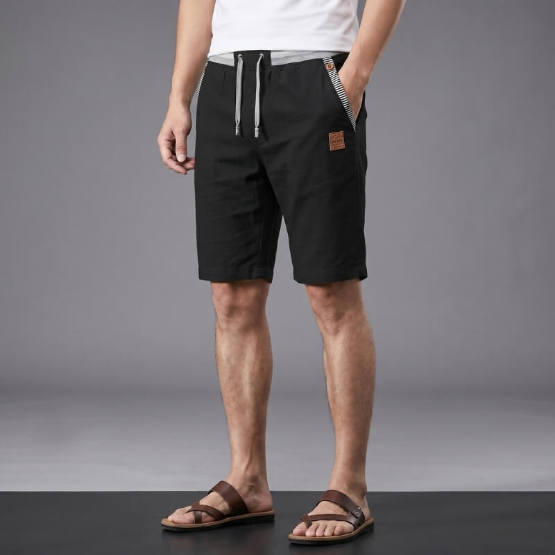 Flavio Cotton Linen Shorts – Elastic Waist Drawstring Stripe Detail Casual Summer Trousers