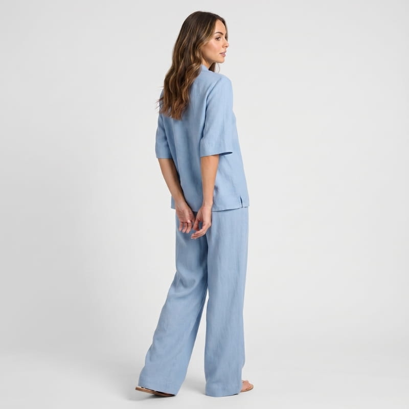 Vera Linen Co-Ord Set – V-Neck Oversized Top Wide Leg Trouser Relaxed Breathable Casual Outfit