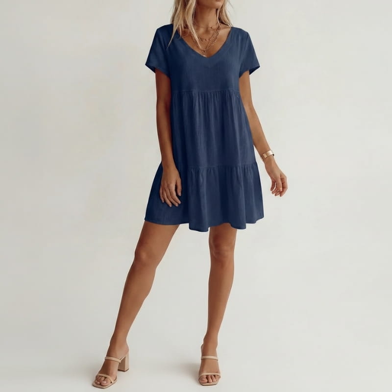 Isla Cotton Blend V-Neck Tiered Tunic Dress – Relaxed Flowy Summer Silhouette