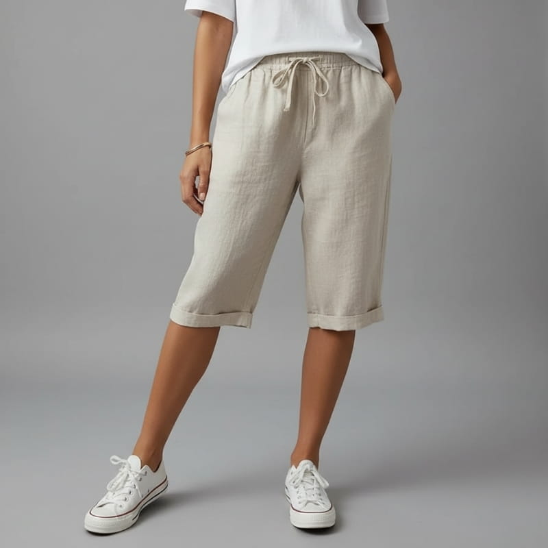 Crissa Cotton Linen Bermuda Shorts – Relaxed Fit Lightweight Casual Summer Wear