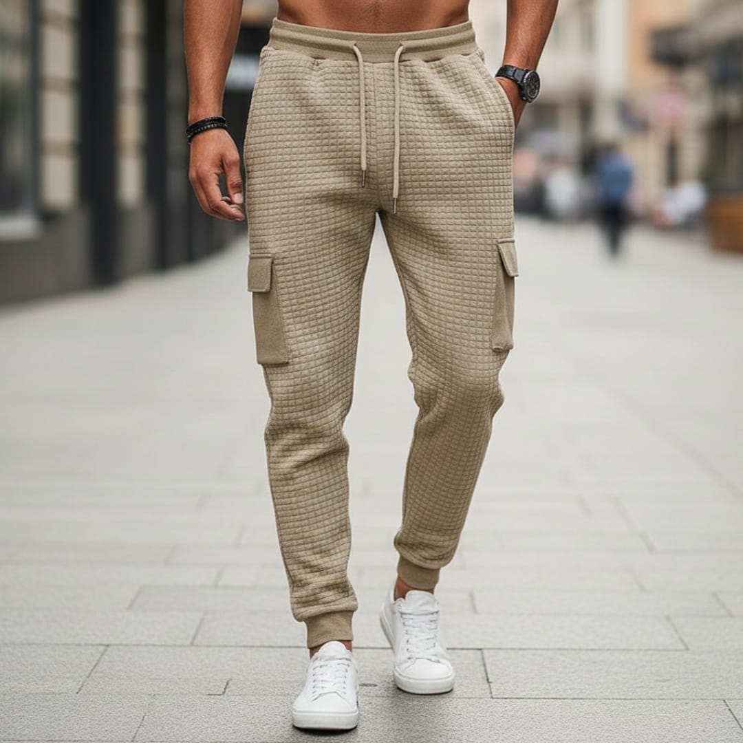 Eldric Waffle Knit Cotton Blend Cargo Joggers – Tapered Fit Streetwear Pants
