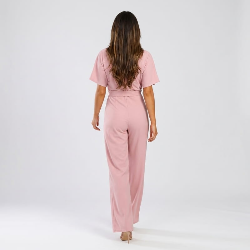 Nadia Woven Wide Leg Jumpsuit – Bateau Neck Dolman Sleeve Self-Tie Belt Elegant Occasion Outfit