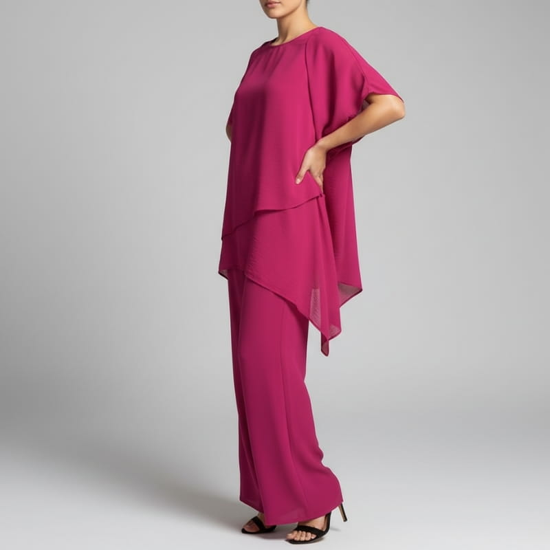 Selene Layered Top Wide Leg Pants Set Relaxed Draped Two Piece Casual Wear