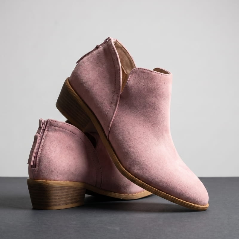 Vivienne Low Heel Leather Ankle Boots – Side-Split Back Zipper Comfort Style