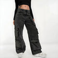 Jenny High Waist Acid Wash Utility Cargo Pants – Modern Wide Leg Street Trousers