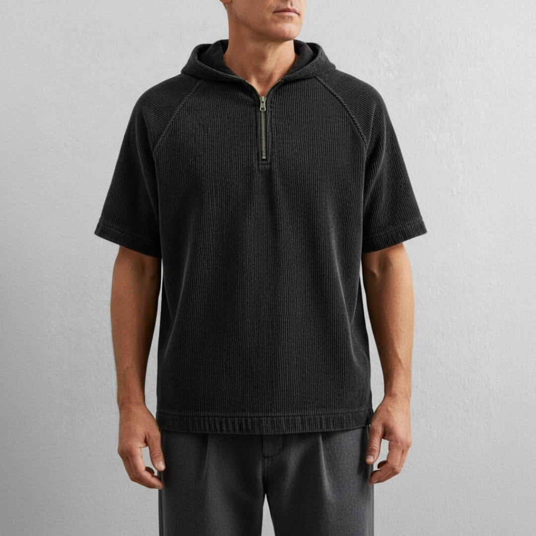 Randy Corduroy Cotton Quarter-Zip Hoodie Shirt – Oversized Relaxed Layer