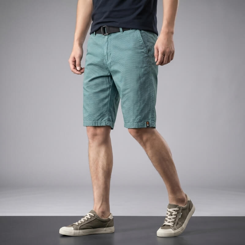 Rowan Cotton Check Shorts – Micro Checkerboard Zip Fly Relaxed Casual Summer Bottoms