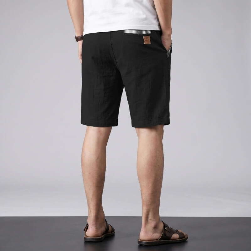 Flavio Cotton Linen Shorts – Elastic Waist Drawstring Stripe Detail Casual Summer Trousers