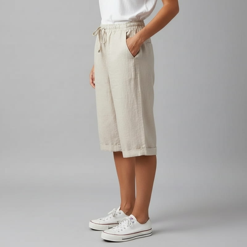 Crissa Cotton Linen Bermuda Shorts – Relaxed Fit Lightweight Casual Summer Wear