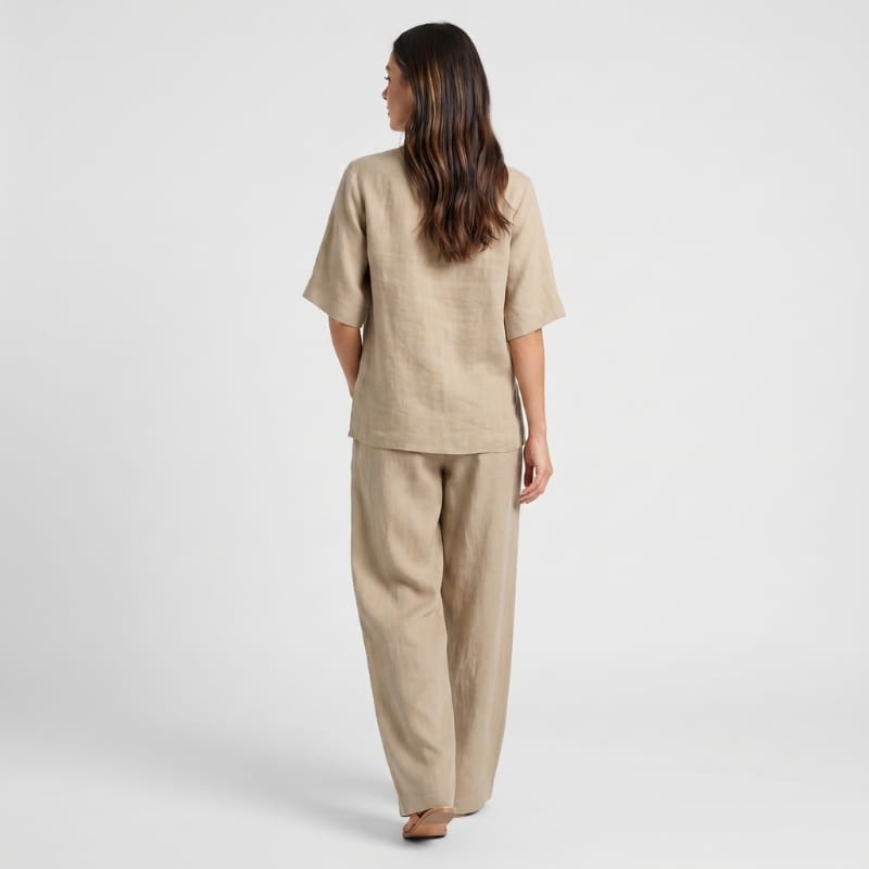 Vera Linen Co-Ord Set – V-Neck Oversized Top Wide Leg Trouser Relaxed Breathable Casual Outfit