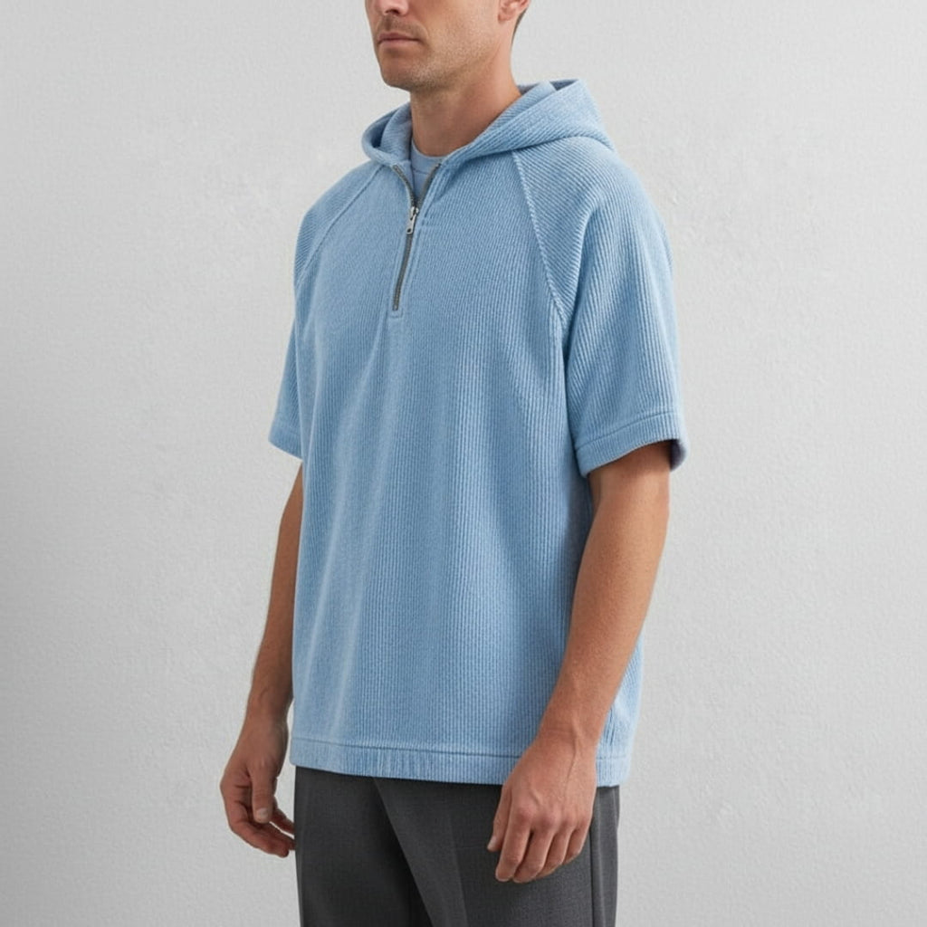 Randy Corduroy Cotton Quarter-Zip Hoodie Shirt – Oversized Relaxed Layer
