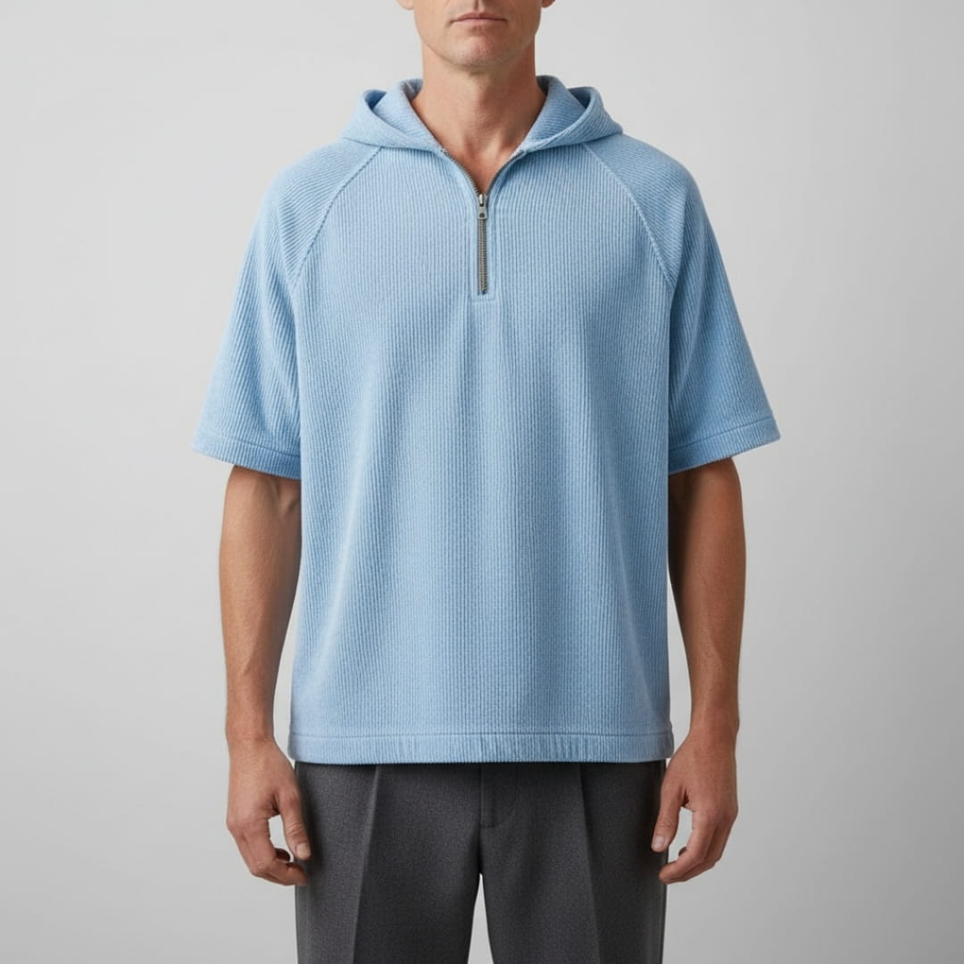 Randy Corduroy Cotton Quarter-Zip Hoodie Shirt – Oversized Relaxed Layer