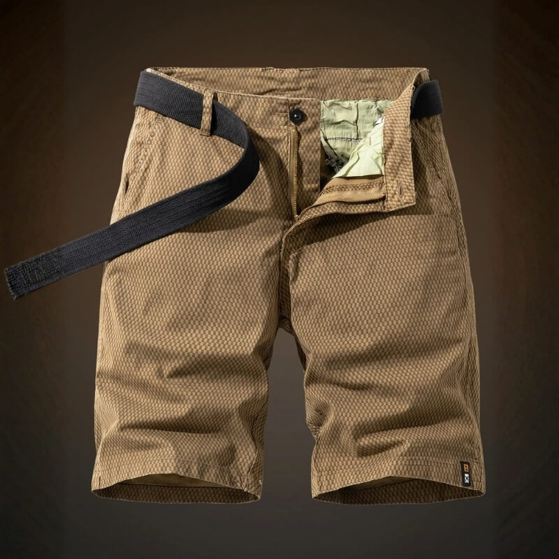 Rowan Cotton Check Shorts – Micro Checkerboard Zip Fly Relaxed Casual Summer Bottoms