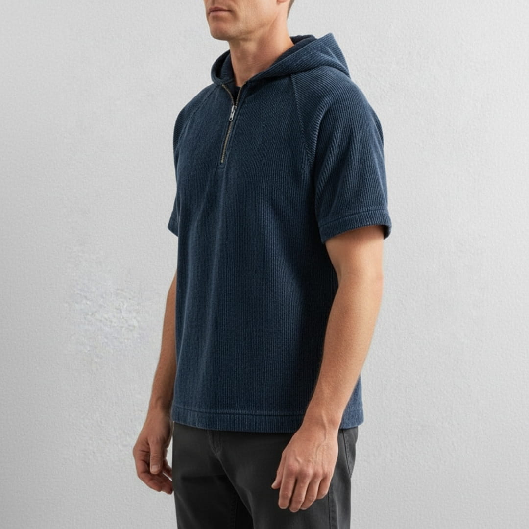 Randy Corduroy Cotton Quarter-Zip Hoodie Shirt – Oversized Relaxed Layer