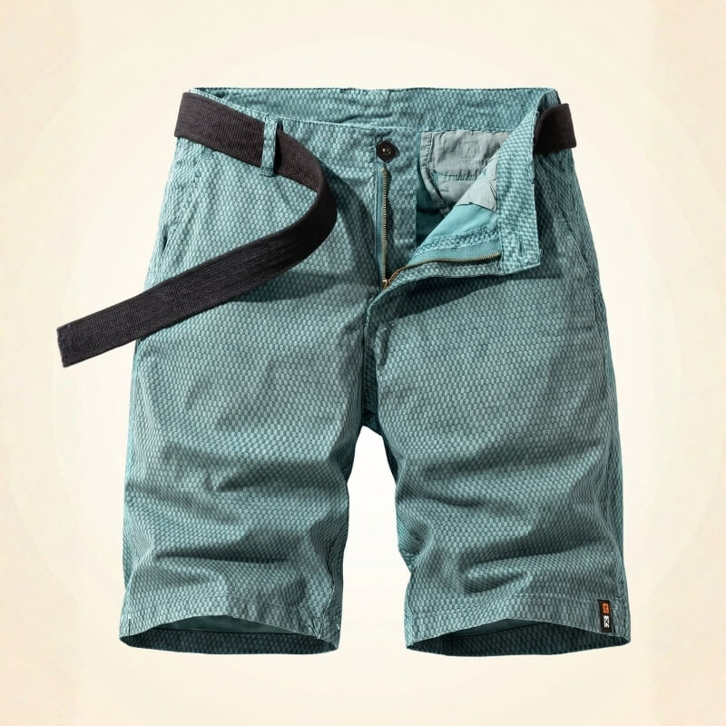 Rowan Cotton Check Shorts – Micro Checkerboard Zip Fly Relaxed Casual Summer Bottoms