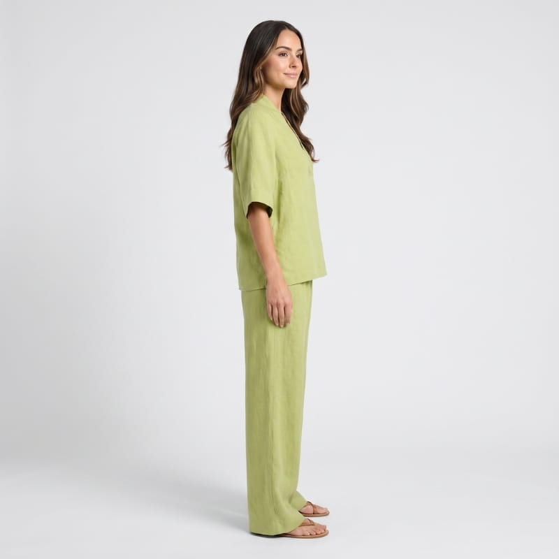 Vera Linen Co-Ord Set – V-Neck Oversized Top Wide Leg Trouser Relaxed Breathable Casual Outfit