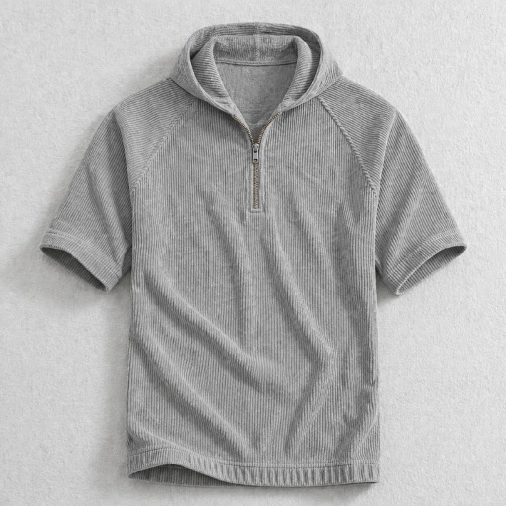 Randy Corduroy Cotton Quarter-Zip Hoodie Shirt – Oversized Relaxed Layer