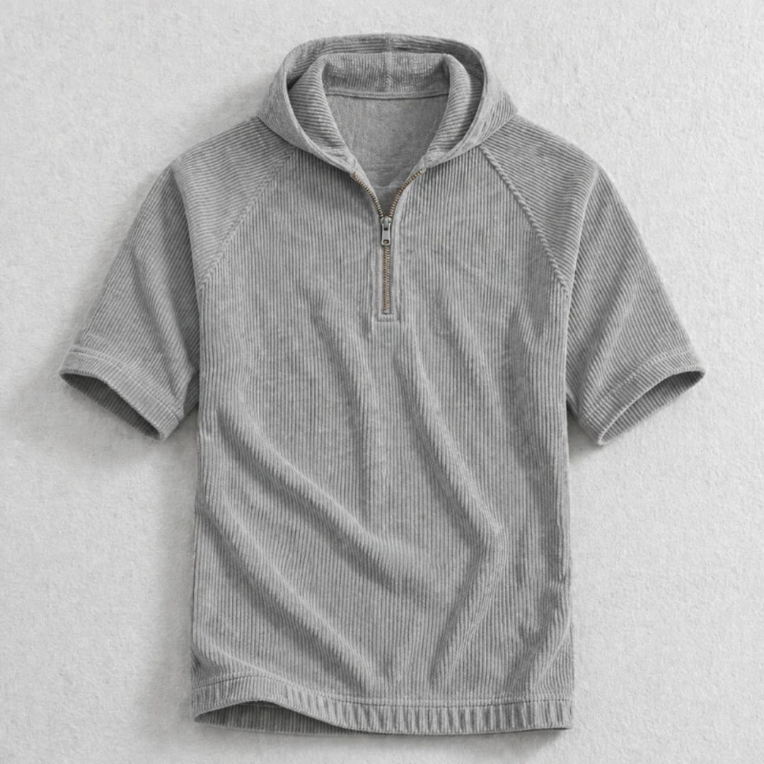 Randy Corduroy Cotton Quarter-Zip Hoodie Shirt – Oversized Relaxed Layer
