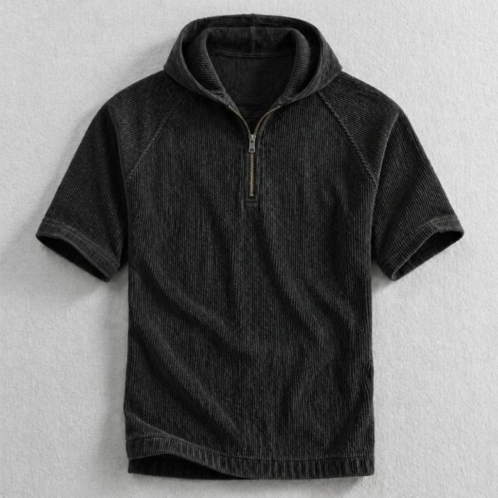 Randy Corduroy Cotton Quarter-Zip Hoodie Shirt – Oversized Relaxed Layer